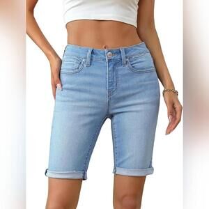 NWT OFLUCK Women's Mid Rise Roll Cuff Bermuda Denim Jean Shorts, 12